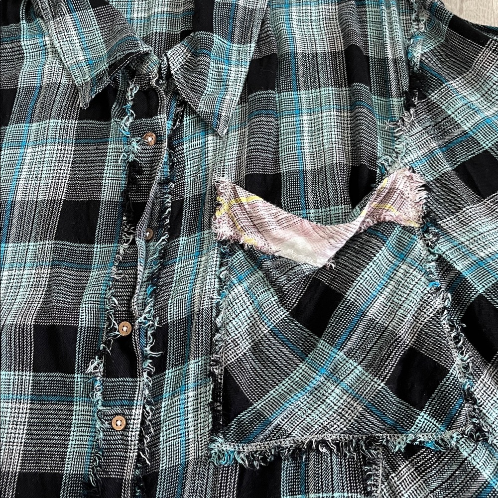 Free People Intimately Flannel Button Shirt Oversized Plaid Capri Pants Set S XS - Picture 15 of 16